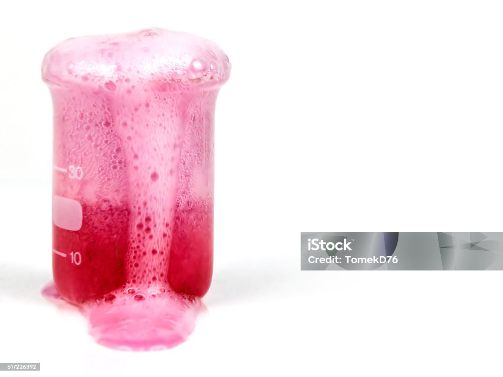 Chemistry bubbly reaction in the beaker Chemical Reaction Stock Photo