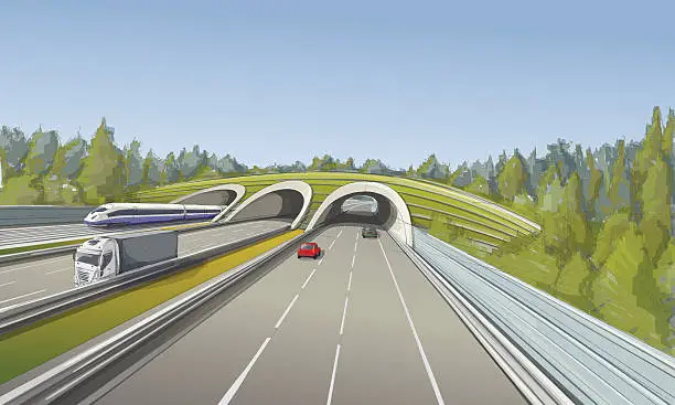 Vector illustration of Highway tunnel