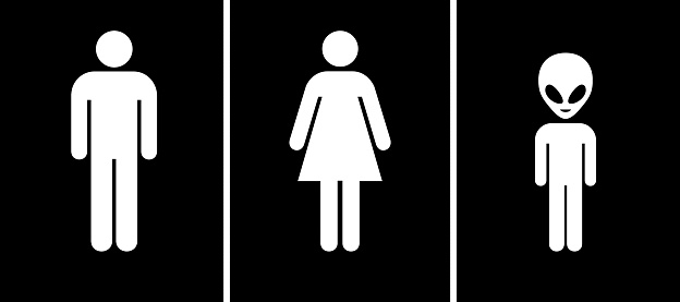 Toilet sign - men, women, aliens