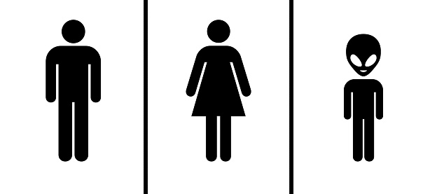 Toilet sign - men, women, aliens
