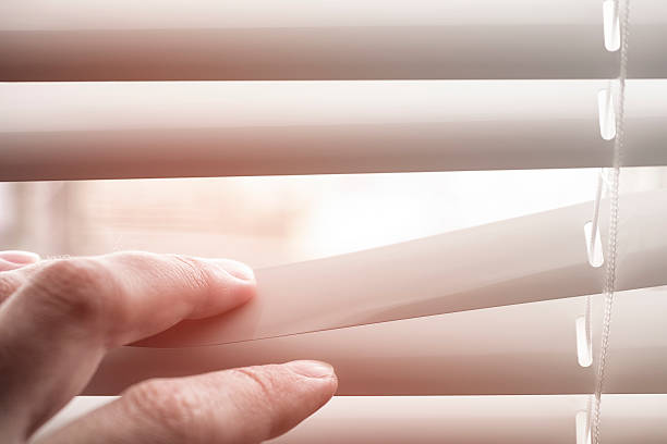 istock Person looking through the window shutters. 517232604