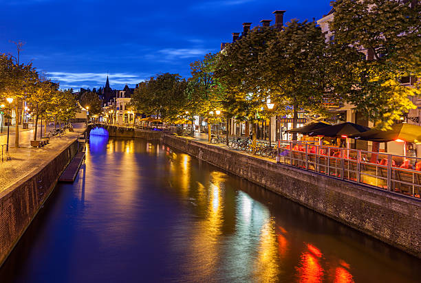 Canals passing though beautiful city of Leeuwarden capital of Friesland in north of Netherlands