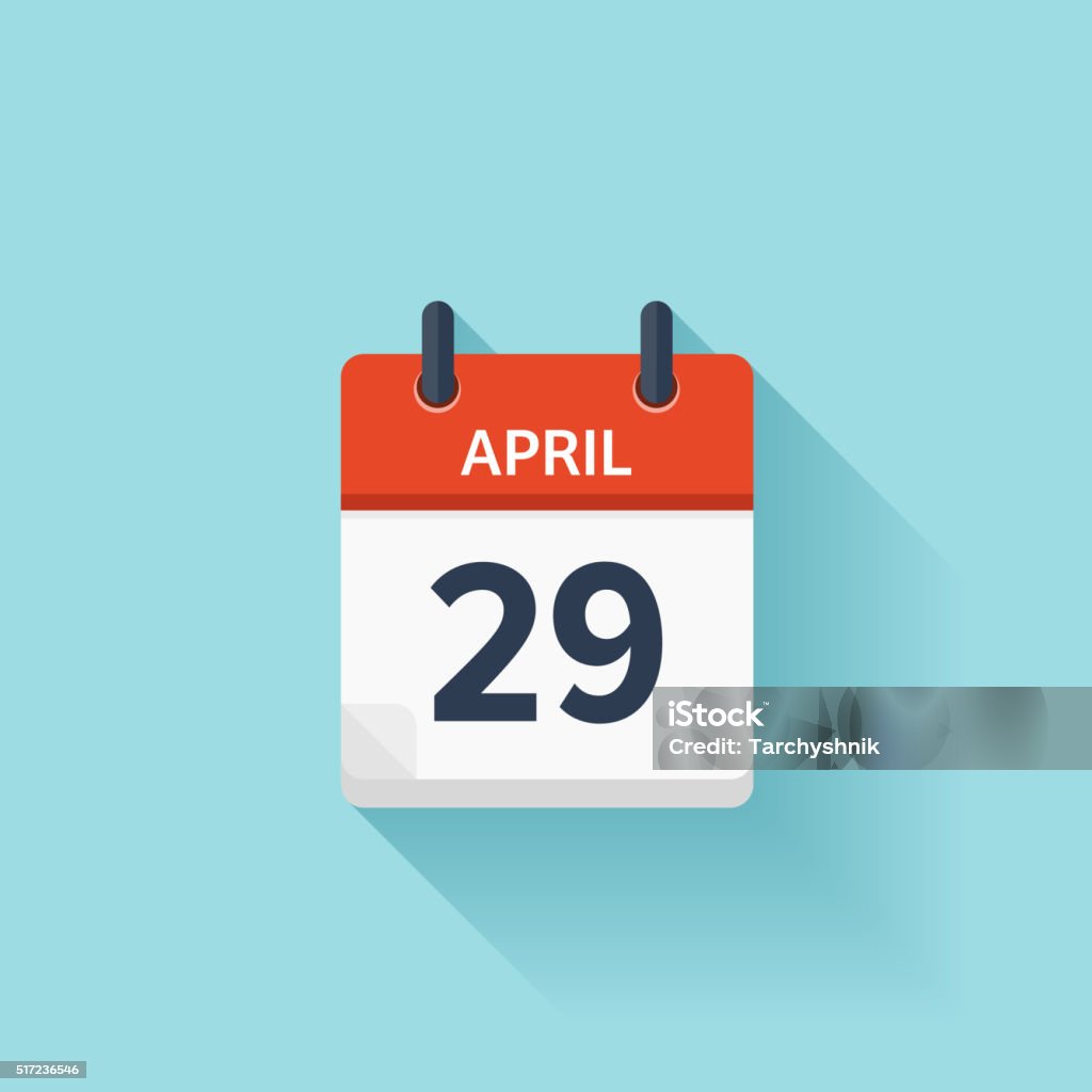 29 de abril. Icono de calendario diario plano de vectores. Fecha y hora - arte vectorial de 25-29 años libre de derechos