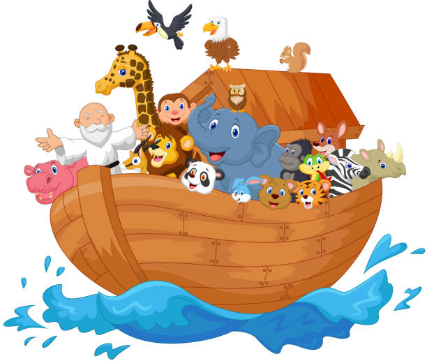 illustrazioni stock, clip art, cartoni animati e icone di tendenza di noah arca fumetto - ark cartoon noah animal