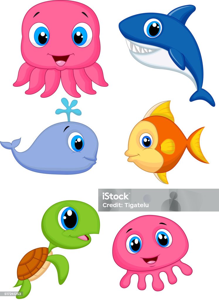 Sea life cartoon set Vector illustration of Sea life cartoon set  Cute stock vector