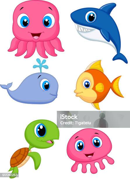 Sea Life Cartoon Set Stock Illustration - Download Image Now - Cute, Dolphin, Octopus
