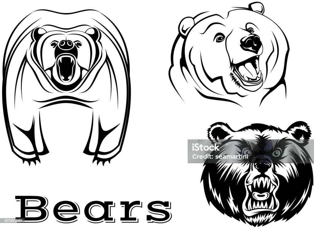 Angry grizzly bears caracteres - arte vectorial de Oso Kodiak libre de derechos