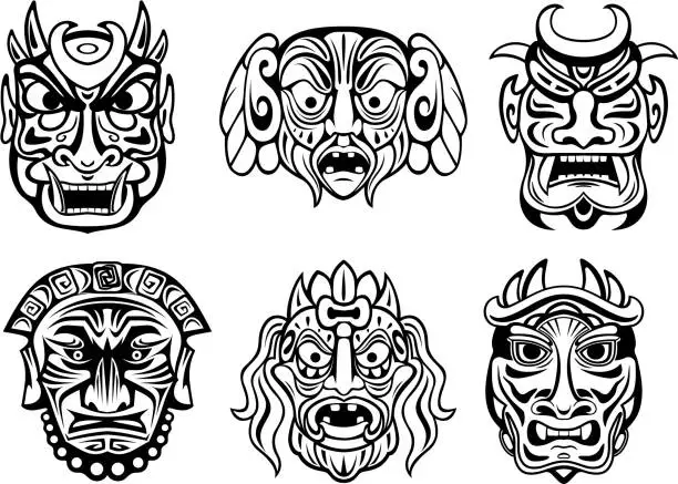 Vector illustration of Religious masks in tribal style