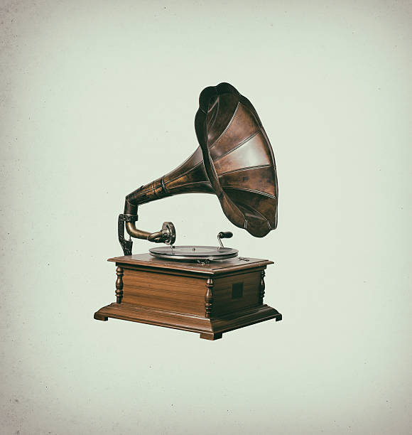 Gramophone Gramophone vintage record player isolated against white. gramophone stock pictures, royalty-free photos & images