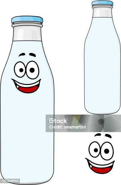 Happy Healthy Bottle Of Fresh Milk Stock Illustration - Download Image Now - Bottle, Breakfast, Cartoon