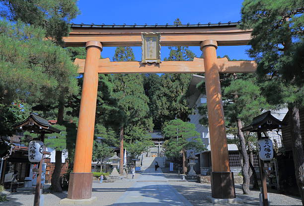 Takayama Japan - September 23, 2014: Historical Sakurayama Shrine front gate in Takayama old district Japan