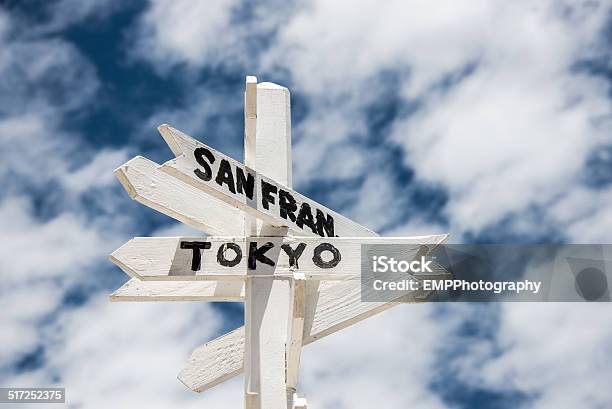 Directional San Fran And Tokyo Sign Stock Photo - Download Image Now - Cloud - Sky, Cloudscape, Color Image