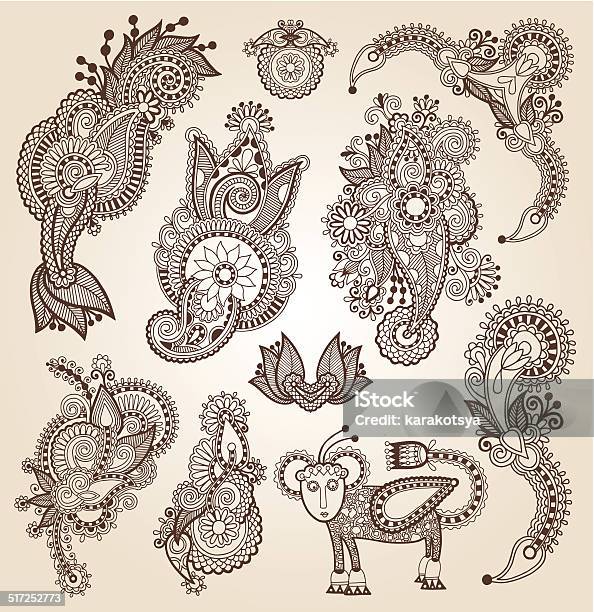 Line Art Ornate Flower Design Collection Ukrainian Ethnic Style Stock Illustration - Download Image Now