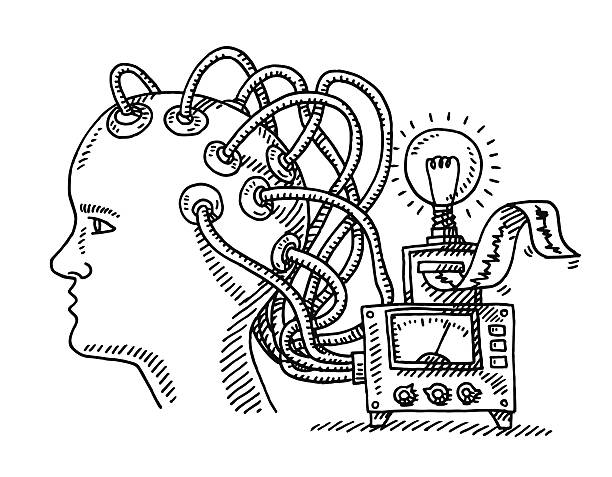 głowa badanie mózgu rysunek sprzętu - electrode stock illustrations