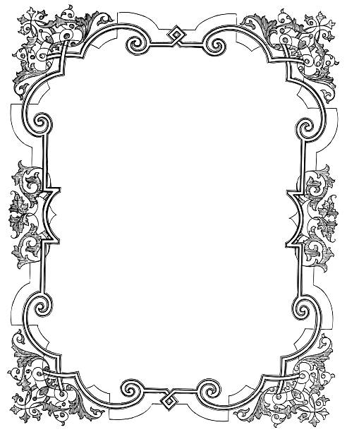 floral frame - victorian style engraving engraved image white stock-grafiken, -clipart, -cartoons und -symbole