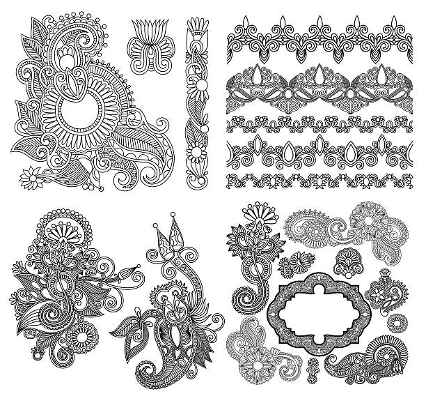istock black line art ornate flower design collection, ukrainian ethnic 517265309
