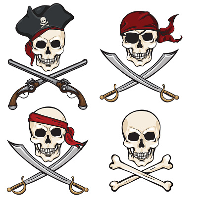 Vector Set of Different Cartoon Pirate Skulls