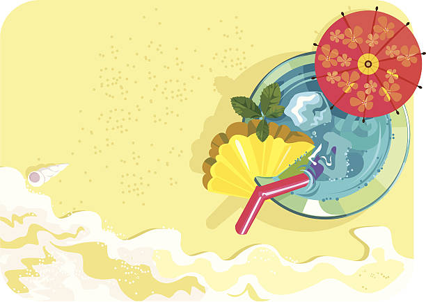 칵테일을 해변 - beach sand drink drink umbrella stock illustrations