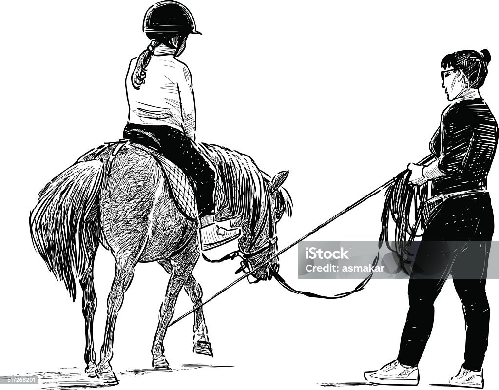 horse riding lesson Vector drawing of a riding lesson. Horseback Riding stock vector