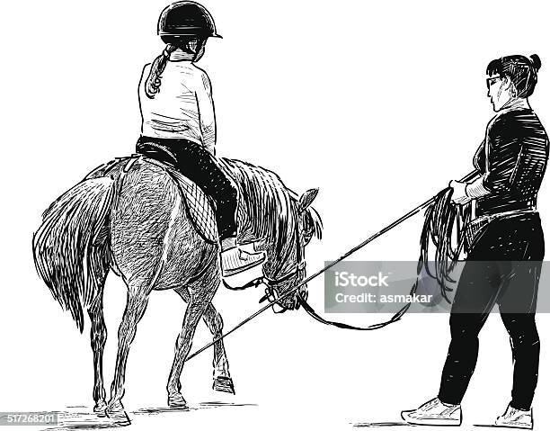Horse Riding Lesson Stock Illustration - Download Image Now - Horseback Riding, Child, Learning