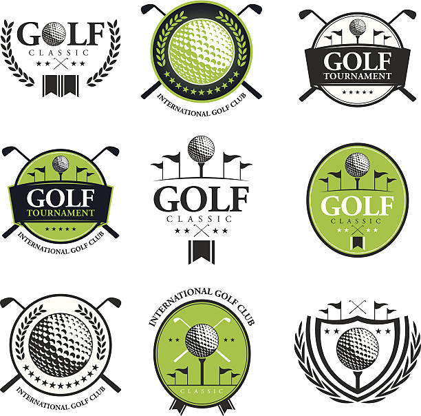 Vector of green and grey color golf tournament emblems. EPS ai 10 file format. Global color.