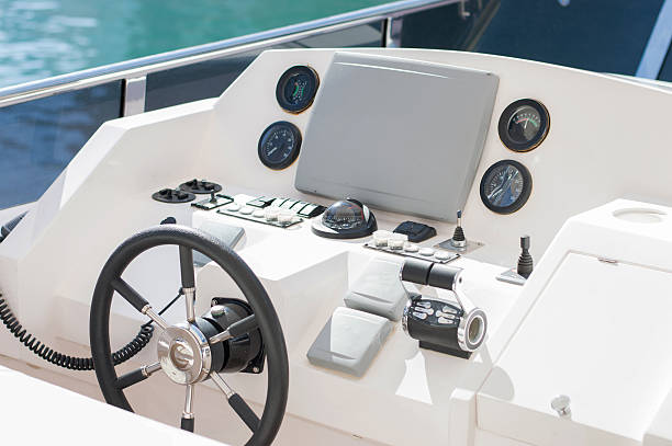 istock Captain wheel on the luxury yacht 517269388