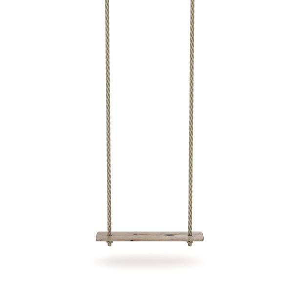 Swing made of rope and a wooden plank. 3D Swing made of rope and a wooden plank. 3D render illustration isolated on white background swinging stock pictures, royalty-free photos & images