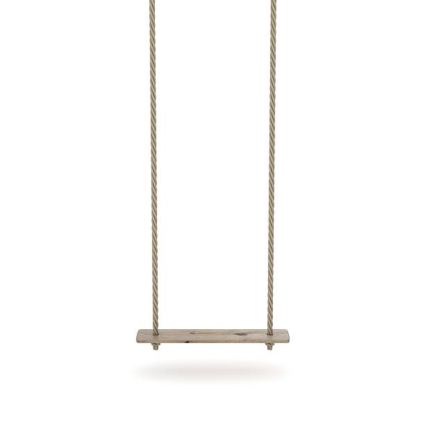 Swing made of rope and a wooden plank. 3D Swing made of rope and a wooden plank. 3D render illustration isolated on white background swing stock pictures, royalty-free photos & images