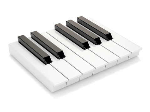 Black and white piano keys. One octave. 3D