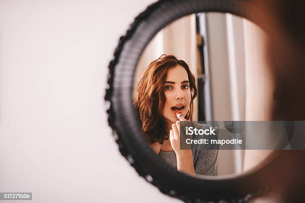 Getting Ready To Leave The House Stock Photo - Download Image Now - Lipstick, Applying, Women