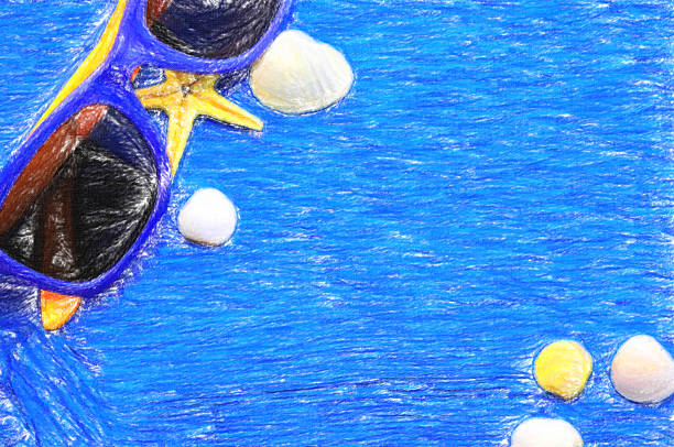 Different shells in the corner on wooden vintage blue plate