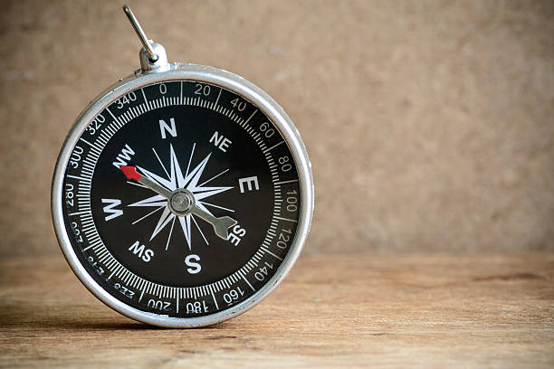 Compass on the old wooden background