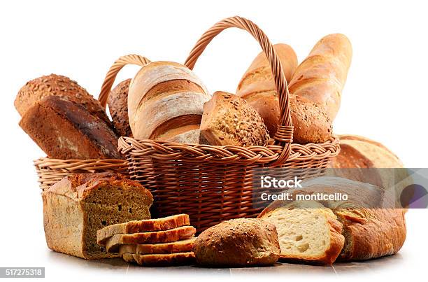 Wicker Basket With Assorted Baking Products Isolated On White Stock Photo - Download Image Now