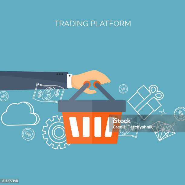 Vector Illustration Flat Header Shopping Web Store Global Communication Trading Stock Illustration - Download Image Now
