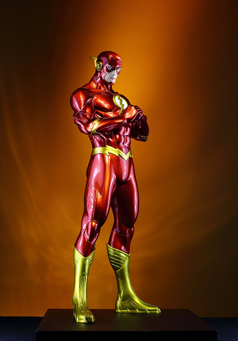 Whitby, Ontario, Canada - March 23, 2016:The Flash, the DC Comics superhero stands ready for action. The PVC figure is by Kotobukiya.