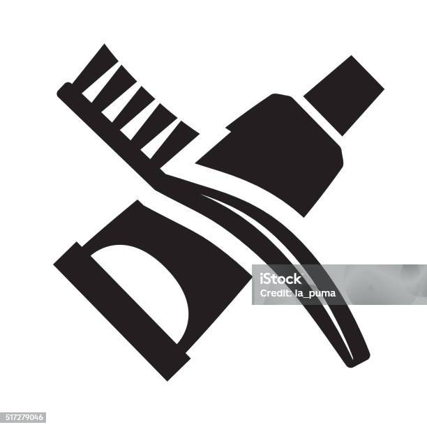 Toothpaste And Brush Stock Illustration - Download Image Now - Black Color, Body Care, Care