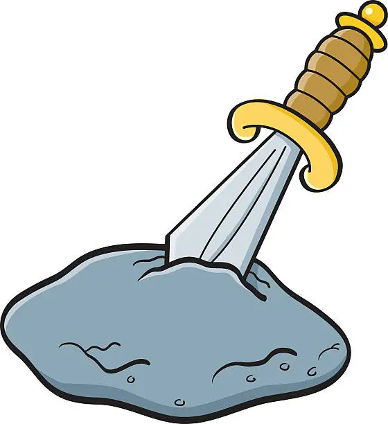 Vector illustration of Cartoon sword in a stone.