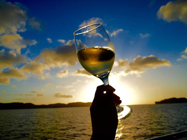 istock Sunset and a glass of wine 517281644