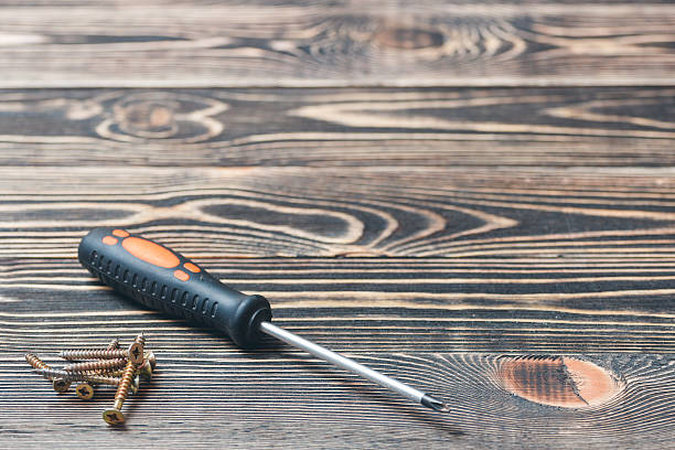 istock screw driver on wooden matting 517281834