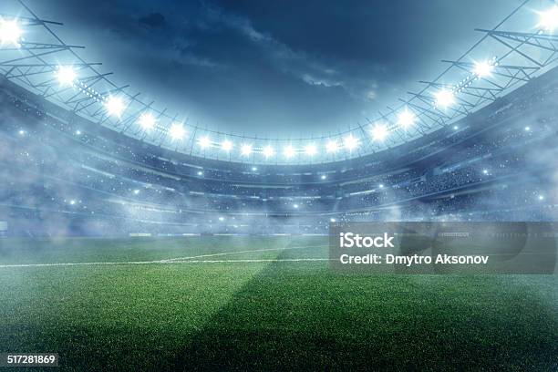 Dramatic Football Stadium With Fog Stock Photo - Download Image Now - Stadium, Soccer, American Football - Sport