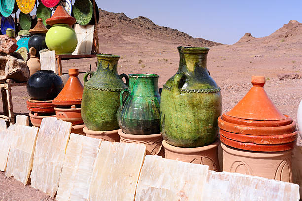 display of a collection of Chinese antique potteries and objects.