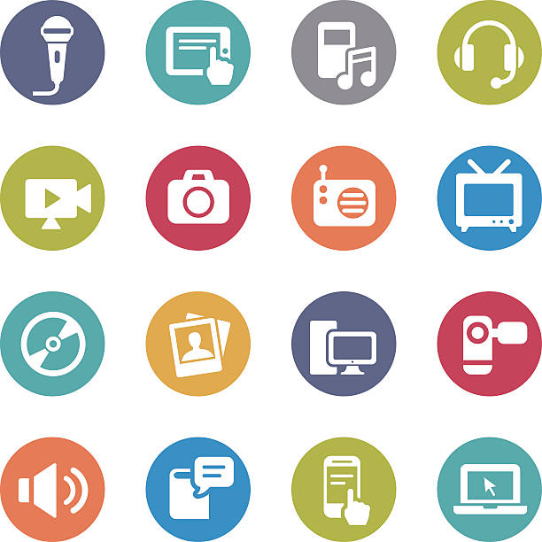 multimedia und geräte symbole-kreis serie - computer icon symbol icon set media player stock-grafiken, -clipart, -cartoons und -symbole