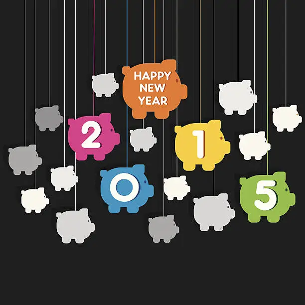 Vector illustration of creative new year 2015 piggy bank theme background