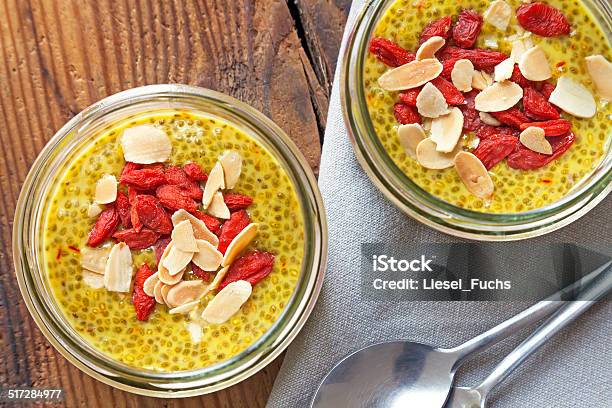 Chia Seed Puddings With Saffron Stock Photo - Download Image Now - Almond, Breakfast, Chia seed