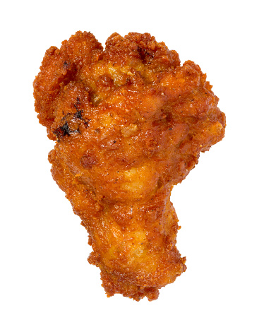Buffalo Chicken Wing. This appetizer has become a popular bar food. The image is a cut out, isolated on a white background.