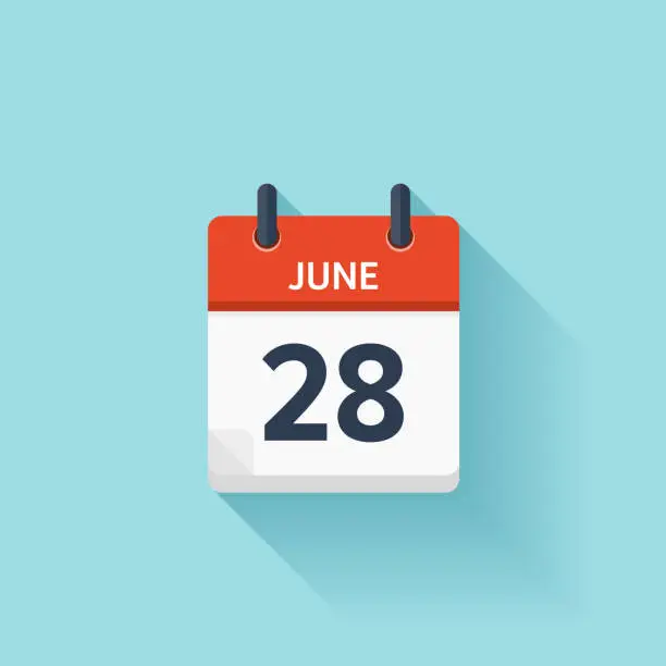 Vector illustration of June  28. Vector flat daily calendar icon. Date and time