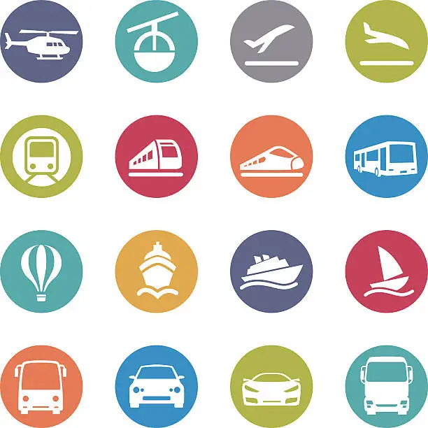 Vector illustration of Mode of Transport Icons Set - Circle Series