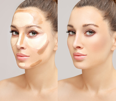 Make up woman face. Contour and highlight makeup..