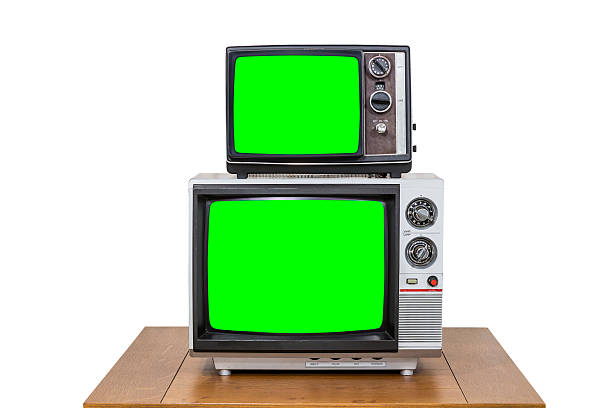 istock Vintage Television Stack Isolated on White with Chroma Green Screens 517305388