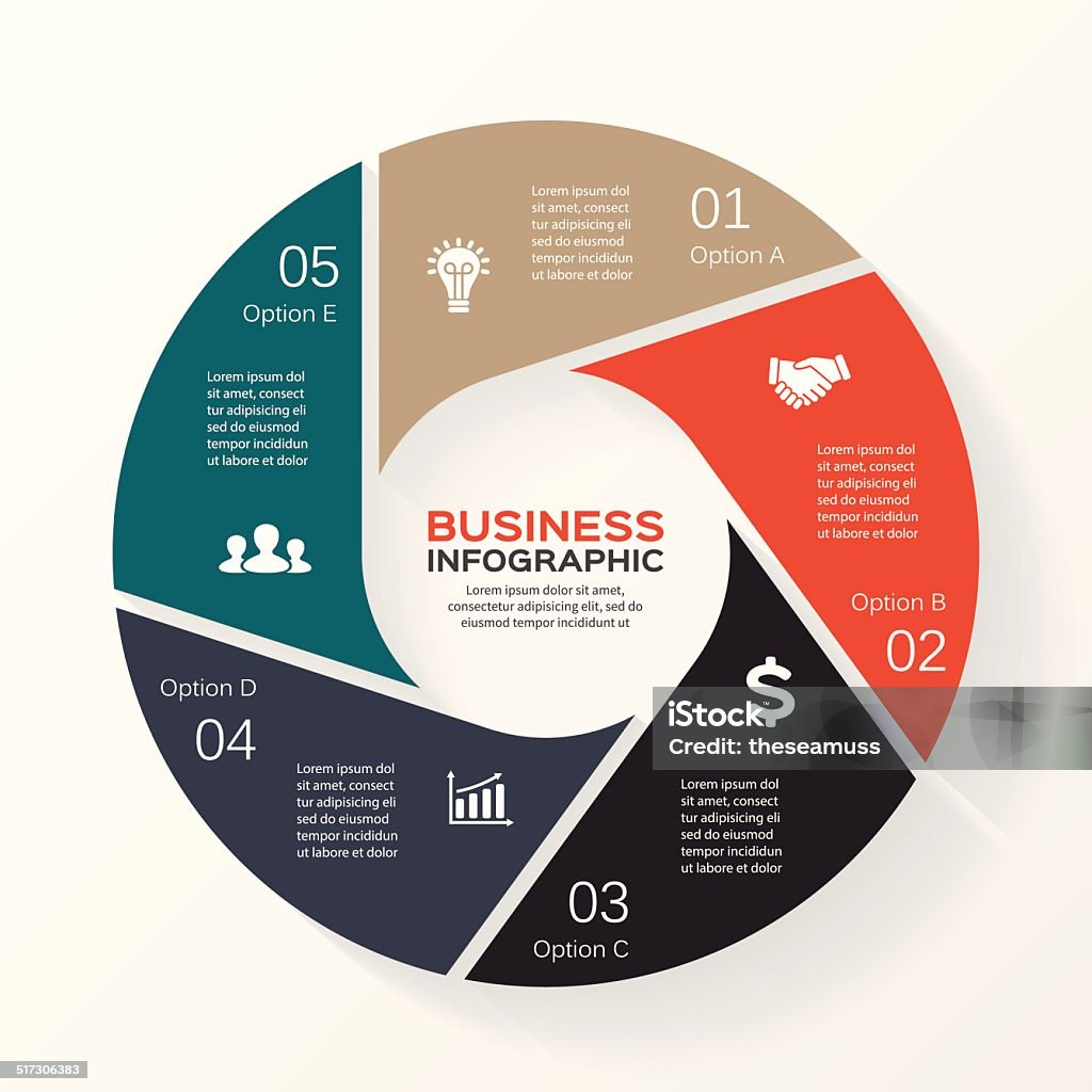 Kreis Infografik, Diagramm, Optionen Präsentation 5 - Lizenzfrei Abstrakt Vektorgrafik